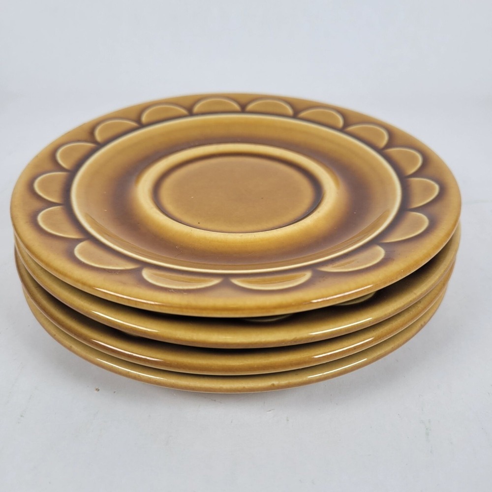 Vtg MCM Coventry Castilian Set of 4 Saucers Honey Gold Scalloped Edge Boho